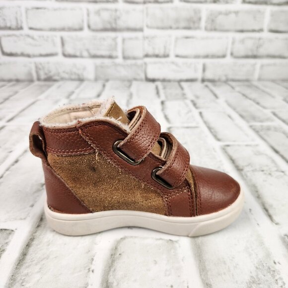 UGG Rennon II High Top Kids Sz 6 Brown Leather Suede Lined Sneaker Boot - Picture 6 of 11